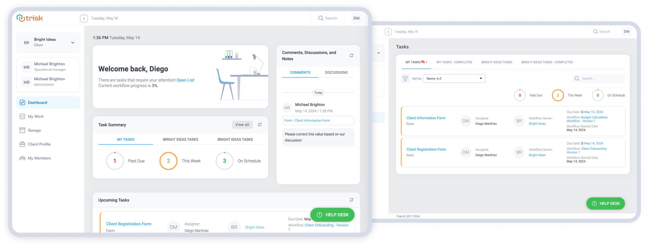 Client-responsible people receive a true self-service predefined set of tasks on their intuitive and clean dashboards